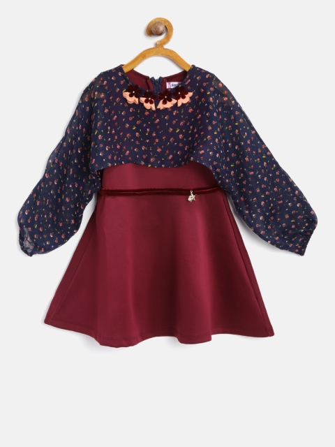 

Nauti Nati Girls Navy Blue & Burgundy Floral Print Layered A-Line Dress