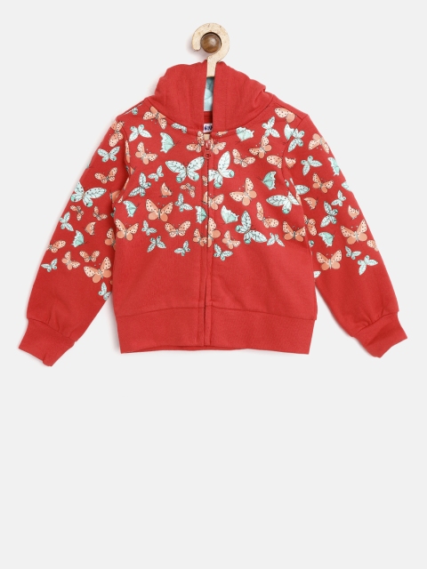 

Nauti Nati Girls Red Printed Hooded Sweatshirt