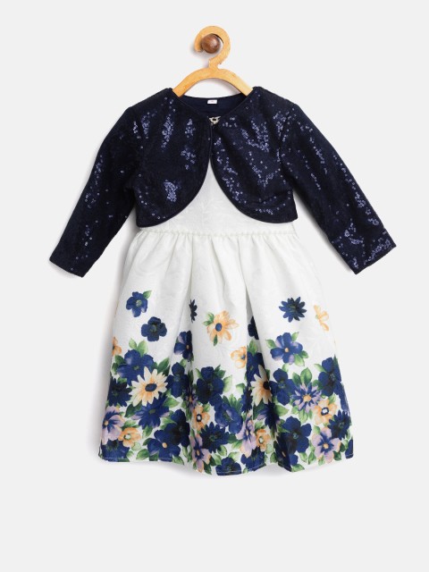 

Nauti Nati Girls White Printed Fit & Flare Dress with Shrug