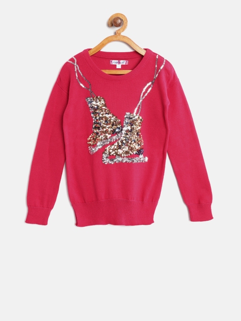 

Nauti Nati Girls Pink Solid Pullover with Sequinned Detail
