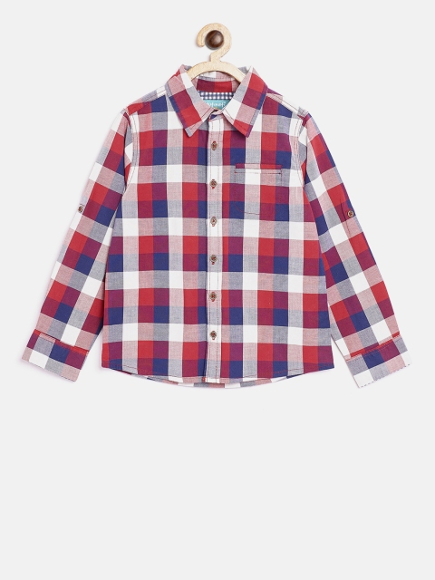 

Nauti Nati Boys Red & Navy Blue Regular Fit Checked Casual Shirt