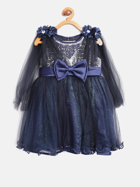 

Nauti Nati Girls Navy Self-Design Fit & Flare Dress, Navy blue