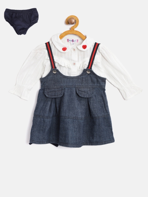 

Nauti Nati Girls Navy Blue Denim Pinafore Dress With Shirt