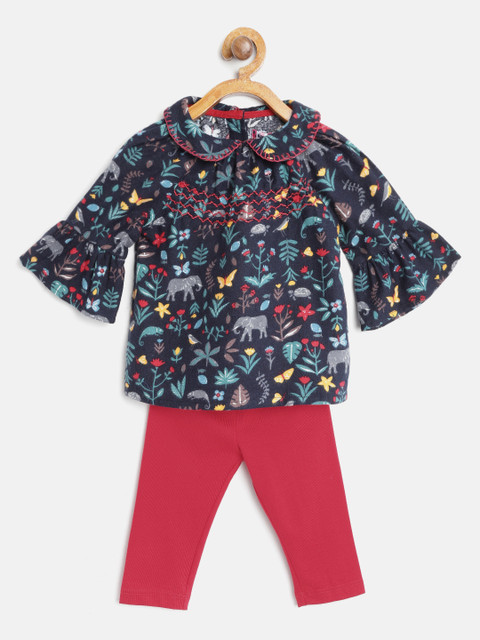 

Nauti Nati Girls Navy Blue & Red Printed Top with Leggings
