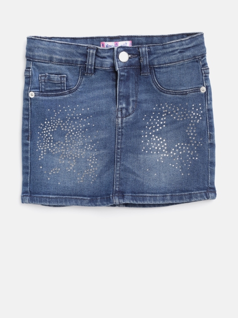 

Nauti Nati Girl Blue Embellished Denim Straight Skirt