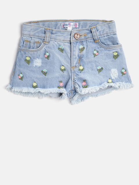

Nauti Nati Girls Blue Embroidered Regular Fit Denim Shorts