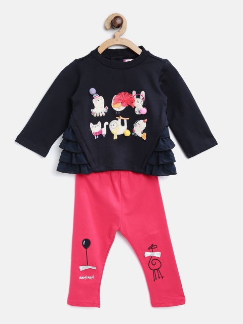 

Nauti Nati Girls Navy Blue & Pink Applique Top with Leggings