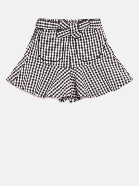 

Nauti Nati Girls Black & White Checked Regular Fit Flared Shorts