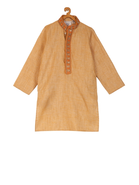 

KISAH Boys Beige & Orange Solid Straight Kurta