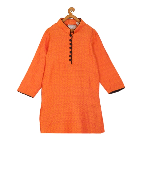 

KISAH Boys Orange & Black Printed Straight Kurta