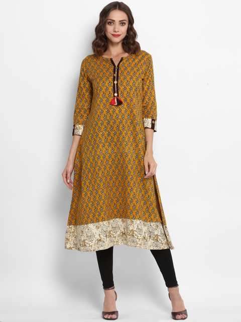 

Mytri Women Mustard Printed A-Line Kurta