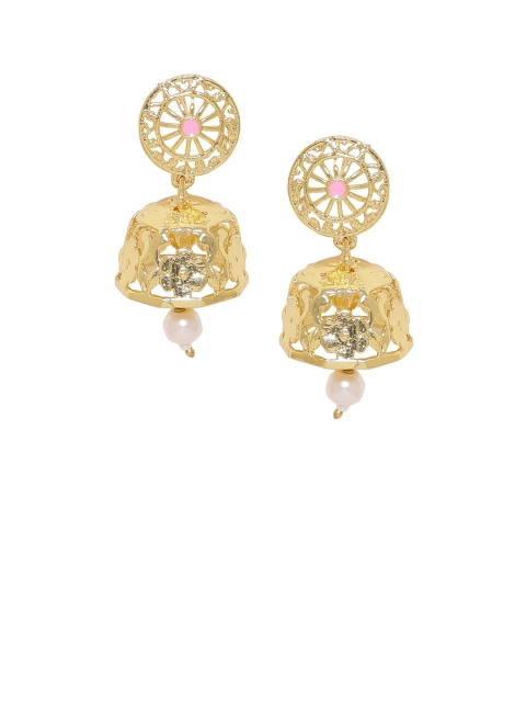 

Voylla Gold-Toned & Pink Dome Shaped Drop Earrings