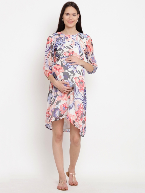 

Mine4Nine Women Off-White Printed Fit and Flare Maternity Dress