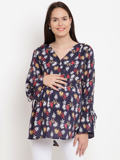

Mine4Nine Women Navy Blue Printed Top