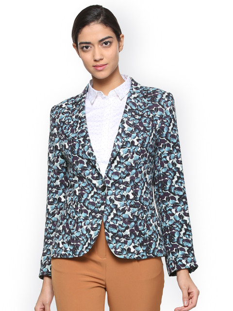 

Van Heusen Woman Blue Floral Printed Single-Breasted Blazer