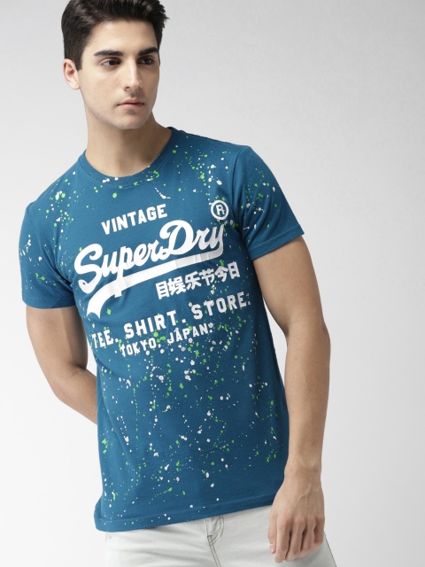 

Superdry Men Blue Printed Round Neck T-shirt