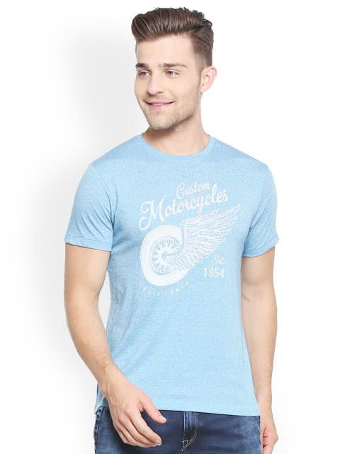 

People Men Blue Printed Round Neck T-shirt