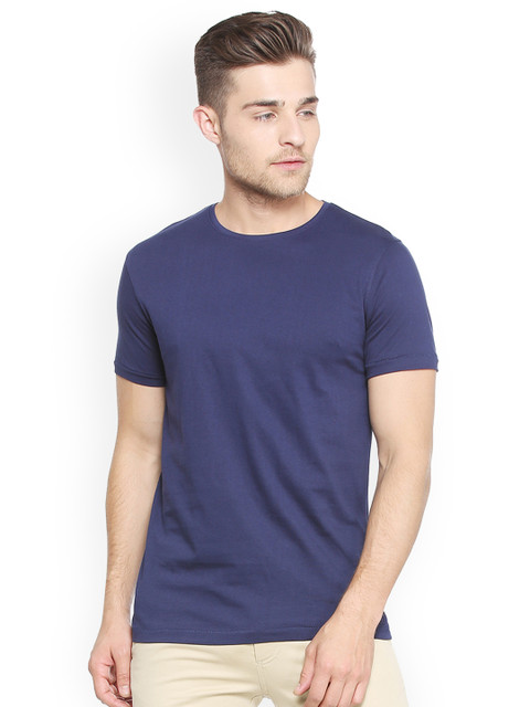 

People Men Blue Solid Round Neck T-shirt