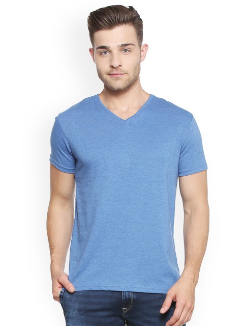 

People Men Blue Solid V-Neck T-shirt