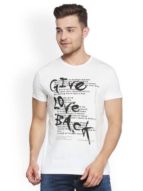 

People Men White Printed Round Neck T-shirt