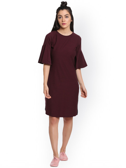 

THE SILHOUETTE STORE Women Maroon Solid A-Line Dress