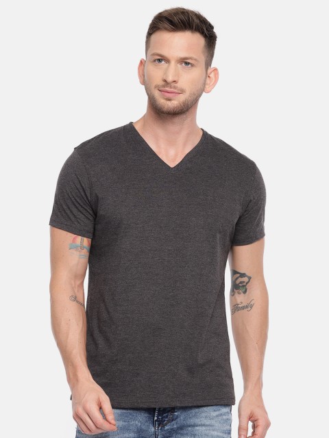 

People Men Charcoal Grey Solid V-Neck T-shirt
