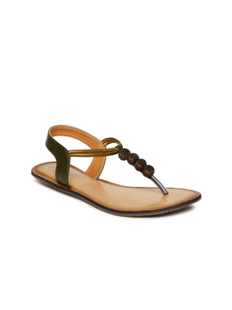 

Catwalk Women Olive Green Solid Leather T-strap Flats