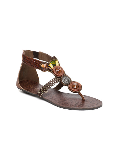 

Catwalk Women Brown Embellished T-Strap Flats