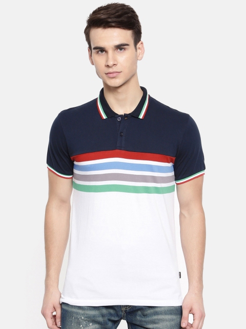 

Jack & Jones Men Navy Blue & White Colourblocked Polo Collar T-shirt
