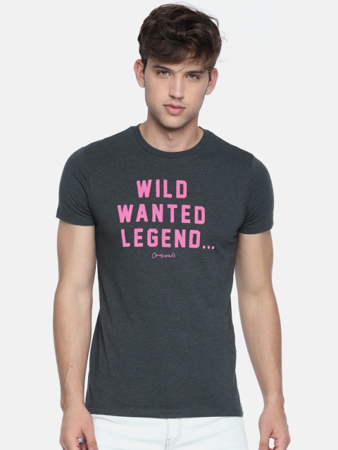 

Jack & Jones Men Charcoal Printed Round Neck T-shirt