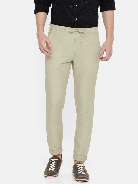 

Jack & Jones Men Beige Slim Fit Self Design Regular Trousers