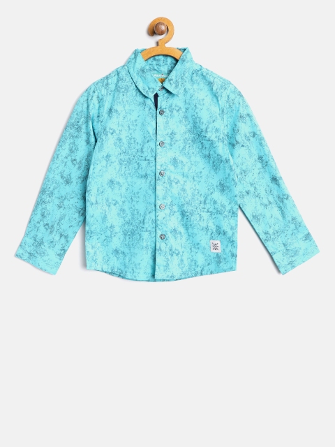 

Nauti Nati Boys Turquoise Blue Regular Fit Printed Casual Shirt