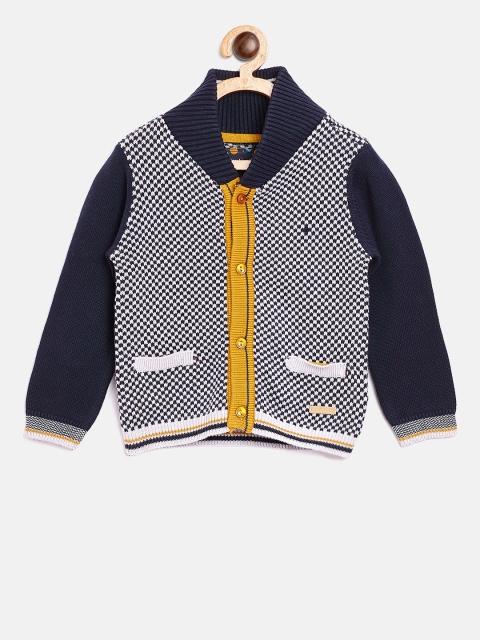 

Nauti Nati Boys Navy Blue & Off-White Self Design Cardigan