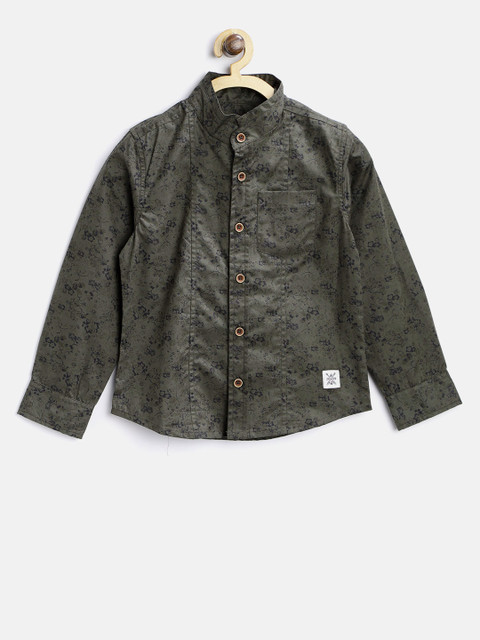 

Nauti Nati Boys Olive Green Regular Fit Printed Casual Shirt