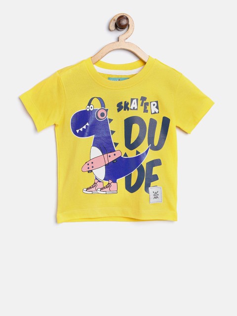 

Nauti Nati Boys Yellow Printed Round Neck T-shirt