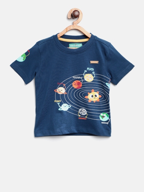 

Nauti Nati Boys Navy Blue Printed Round Neck T-shirt
