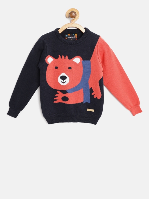 

Nauti Nati Boys Navy Blue & Coral Pink Patterned Pullover