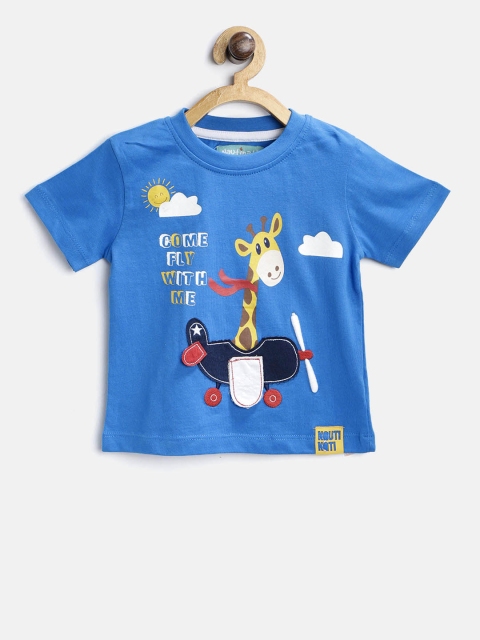 

Nauti Nati Boys Blue Printed Round Neck T-shirt