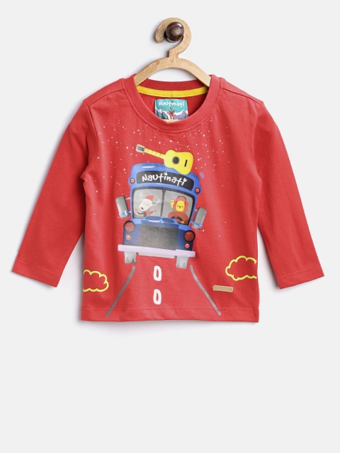 

Nauti Nati Boys Red Printed Round Neck T-shirt