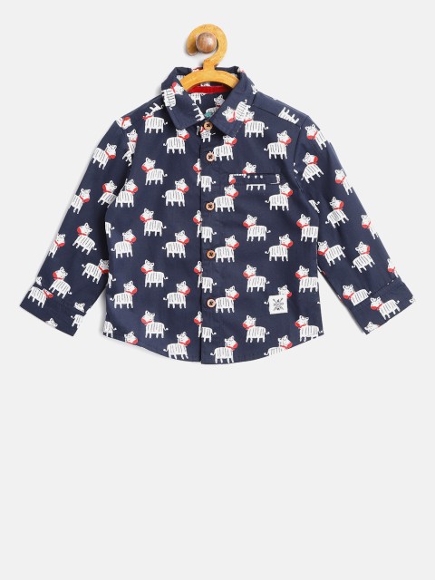 

Nauti Nati Boys Navy Blue & White Regular Fit Printed Casual Shirt
