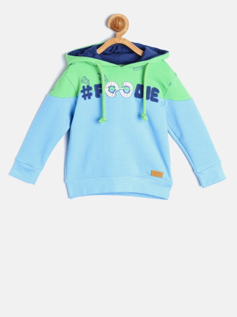 

Nauti Nati Boys Blue & Green Colourblocked Hooded Sweatshirt