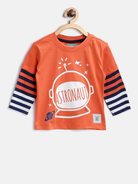 

Nauti Nati Boys Orange Printed Round Neck T-shirt