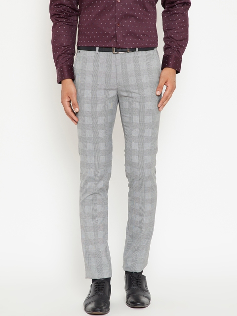 

Blackberrys Men Grey Checked Formal Trousers