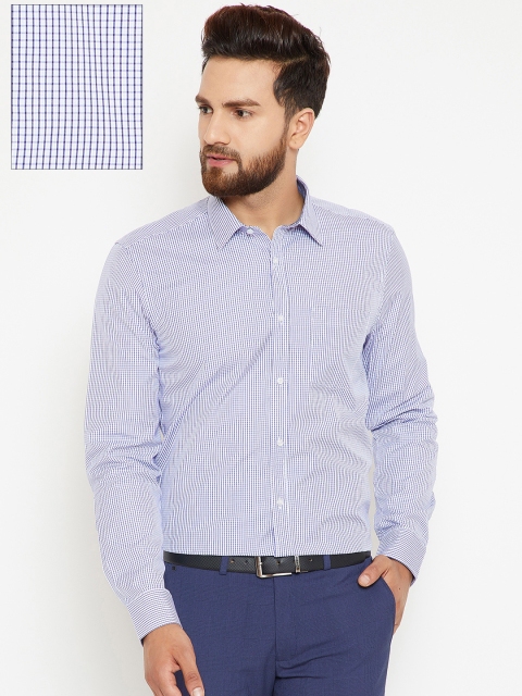 

Blackberrys Men White & Blue Slim Fit Checked Formal Shirt