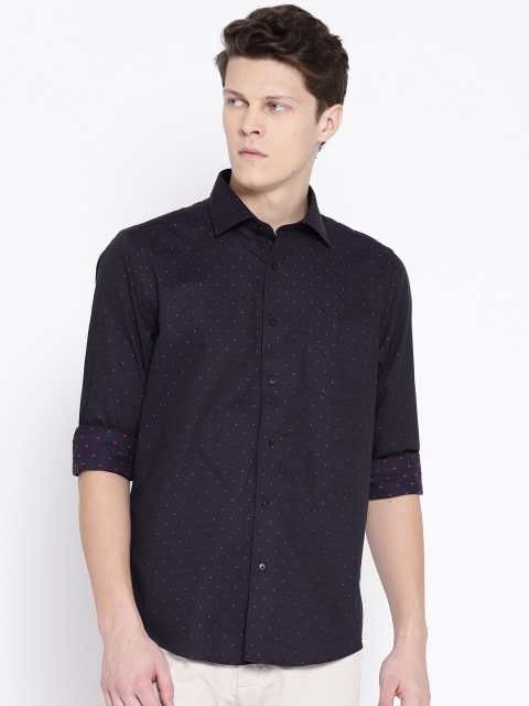 

Blackberrys Men Navy Blue & Red Slim Fit Self Design Casual Shirt