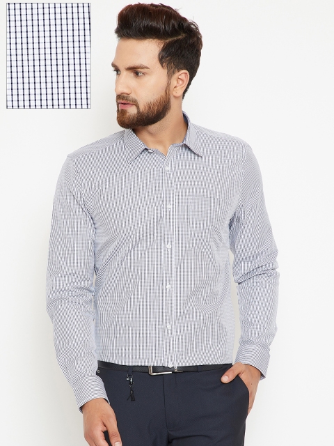 

Blackberrys Men White & Navy Blue Slim Fit Checked Formal Shirt