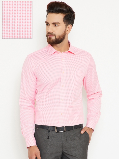 

Blackberrys Men Pink & White Slim Fit Self Design Formal Shirt