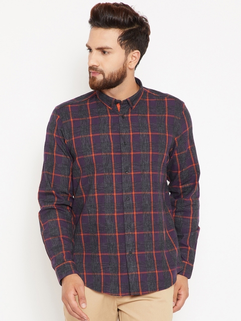 

Blackberrys Men Purple & Charcoal Grey Slim Fit Checked Casual Shirt