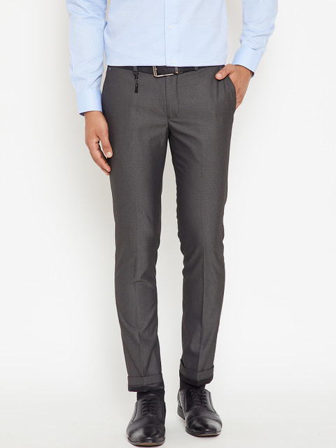 

Blackberrys Men Charcoal Grey Self Design Formal Trousers