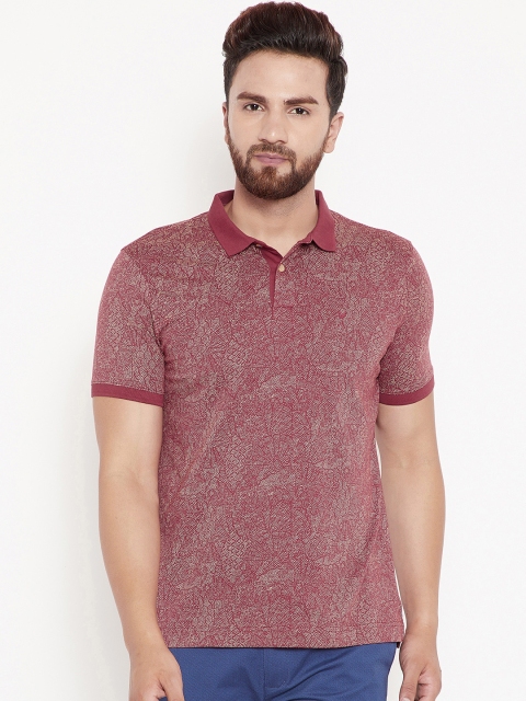 

Blackberrys Maroon Printed Polo Collar Pure Cotton T-shirt